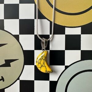 New Yellow Dragon Veined Agate Pendant w/a 1mm Silver Plated Snake Chain